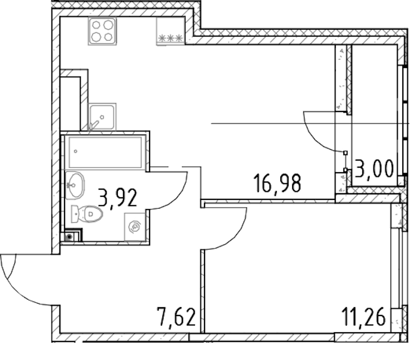 1-комнатная квартира 39.78 м², 12/23 эт., ЖК «Город Первых»